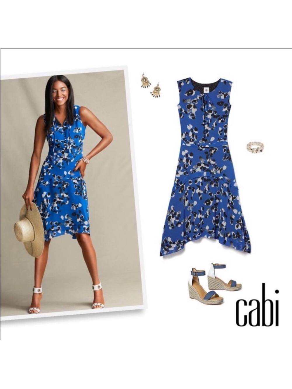 Cabi 5576 Electric Blue Untamed Floral Dress Size XL